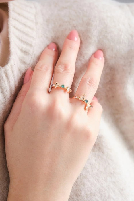 Heliophilia Silver Anillo de Latón con Circonio Dorado Talla Única